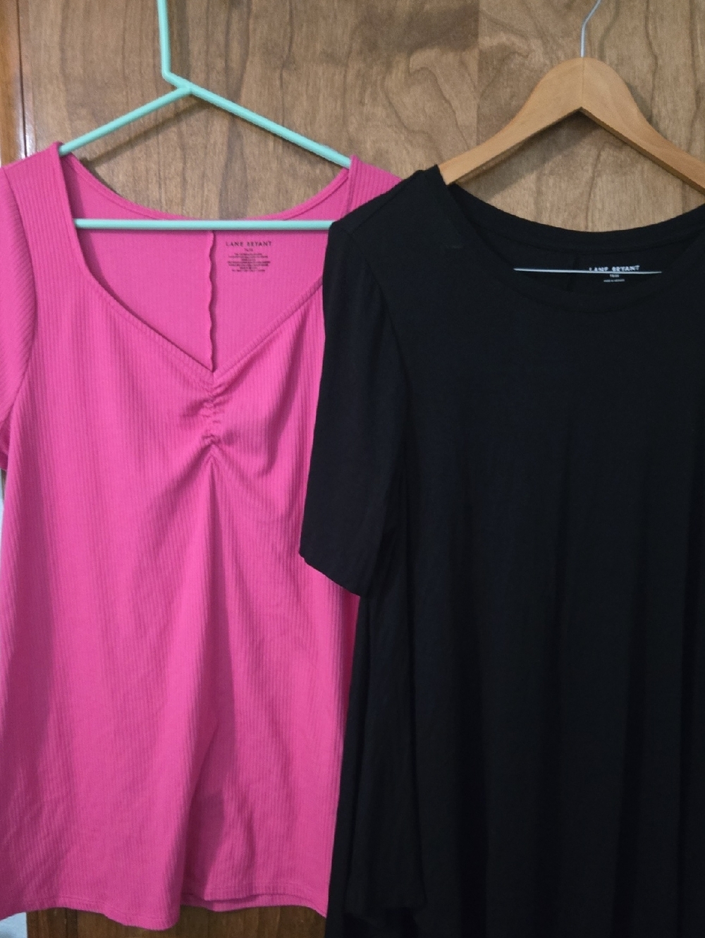 Lane Bryant Pink Ribbed V-Neck & Black Tee Duo